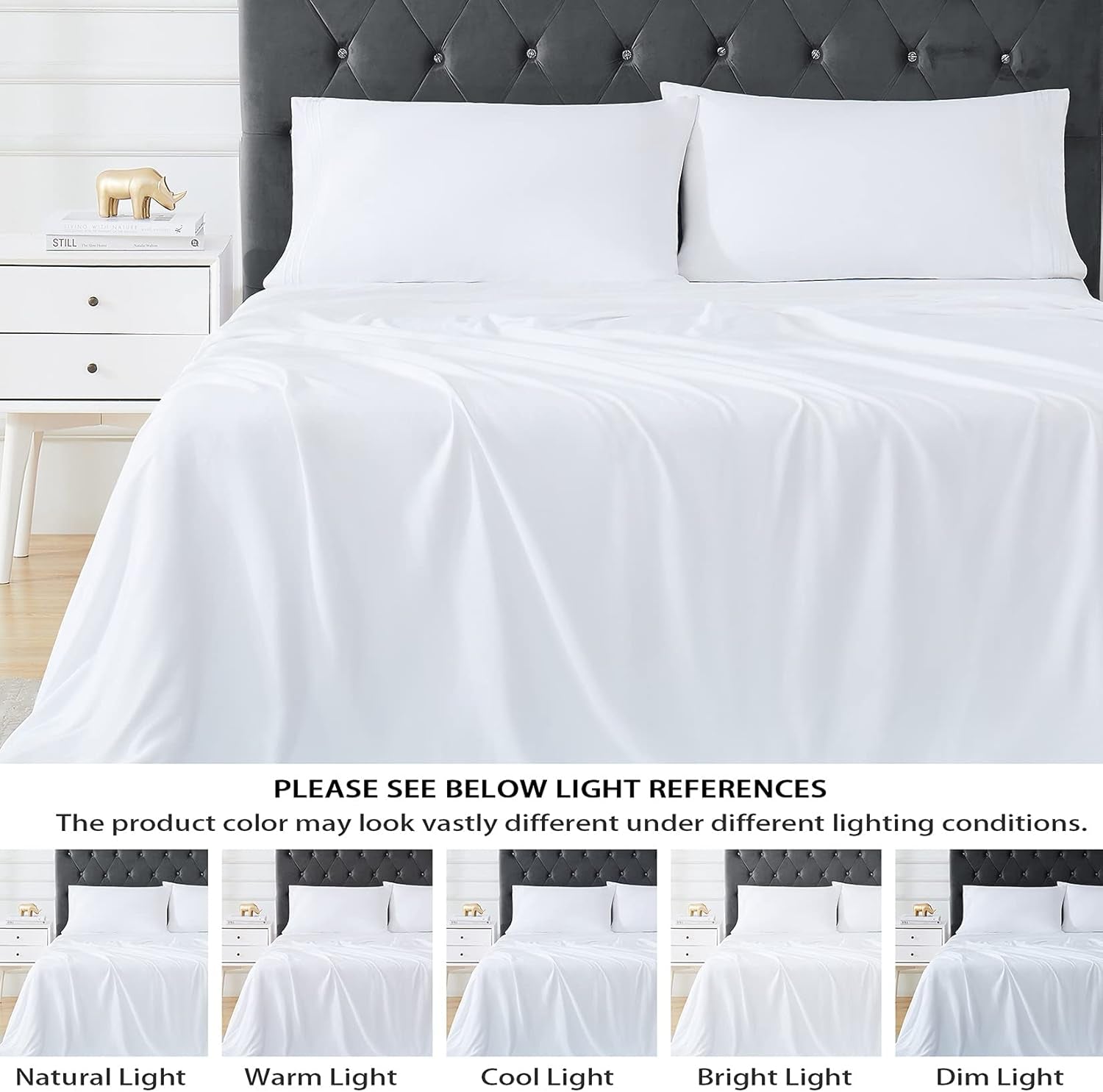 Bed Sheets and Pillowcase Set Rayon Derived from Bamboo, Cool Sheets for Hot Sleepers, 3 PCS Bedding Sheets with 16 Inch Deep Pocket Fitted Sheet, 1 Flat Sheet, 1 Pillowcase (White, Twin)