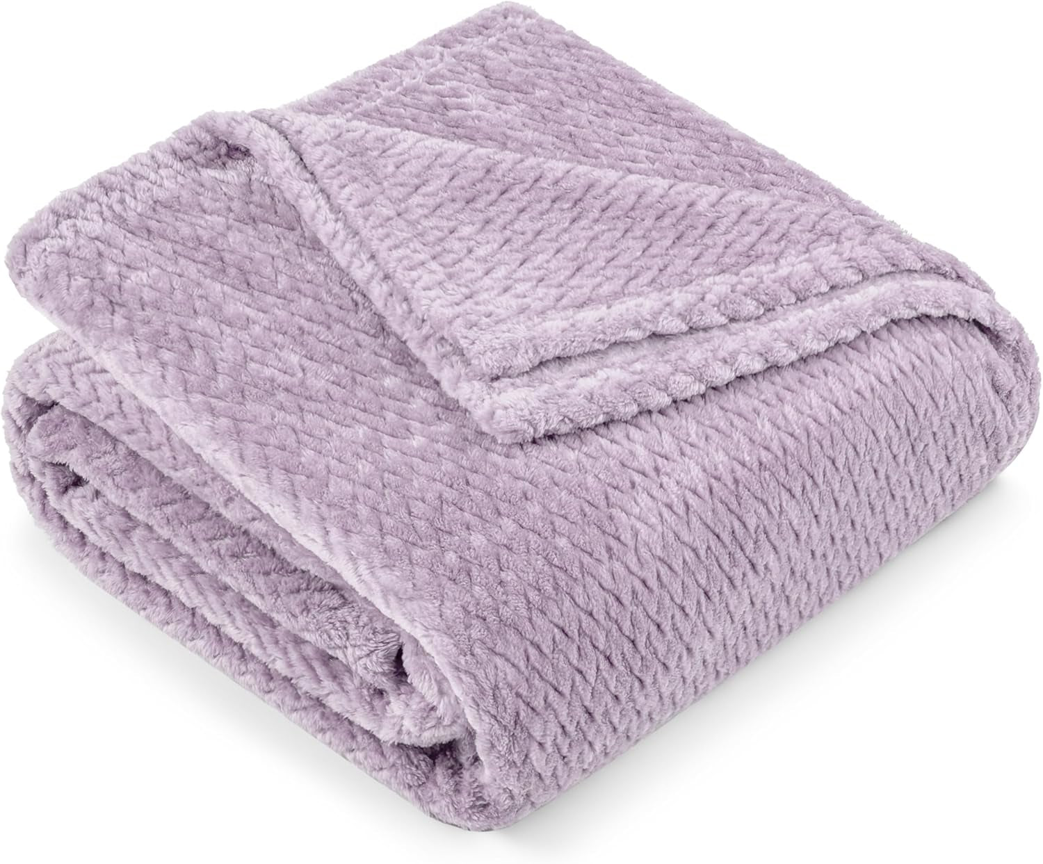 Soft Fleece Lavender Lilac Throw Blanket for Couch, Lightweight Plush Warm Blankets for Bed, Fuzzy Cozy Flannel Blanket Throw for Sofa, Travel, Jacquard Pattern, Light Purple, 50X60 Inch