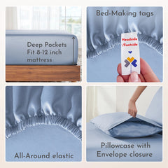 XL Twin Sheets Blue Set- 100% Cotton Bed Sheets Set, Soft Cooling Sheets, Adult/Teen 3 Piece Bedding Sheets and Pillowcase Set - Blue Hydrangea Bedding