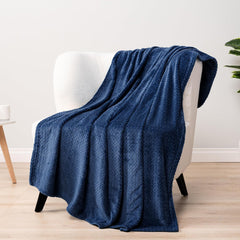 Soft Fleece Navy Blue Throw Blanket for Couch, Lightweight Plush Warm Blankets for Bed, Fuzzy Cozy Flannel Blanket Throw for Sofa, Travel, Jacquard Pattern, Navy Blue, 50X60 Inch