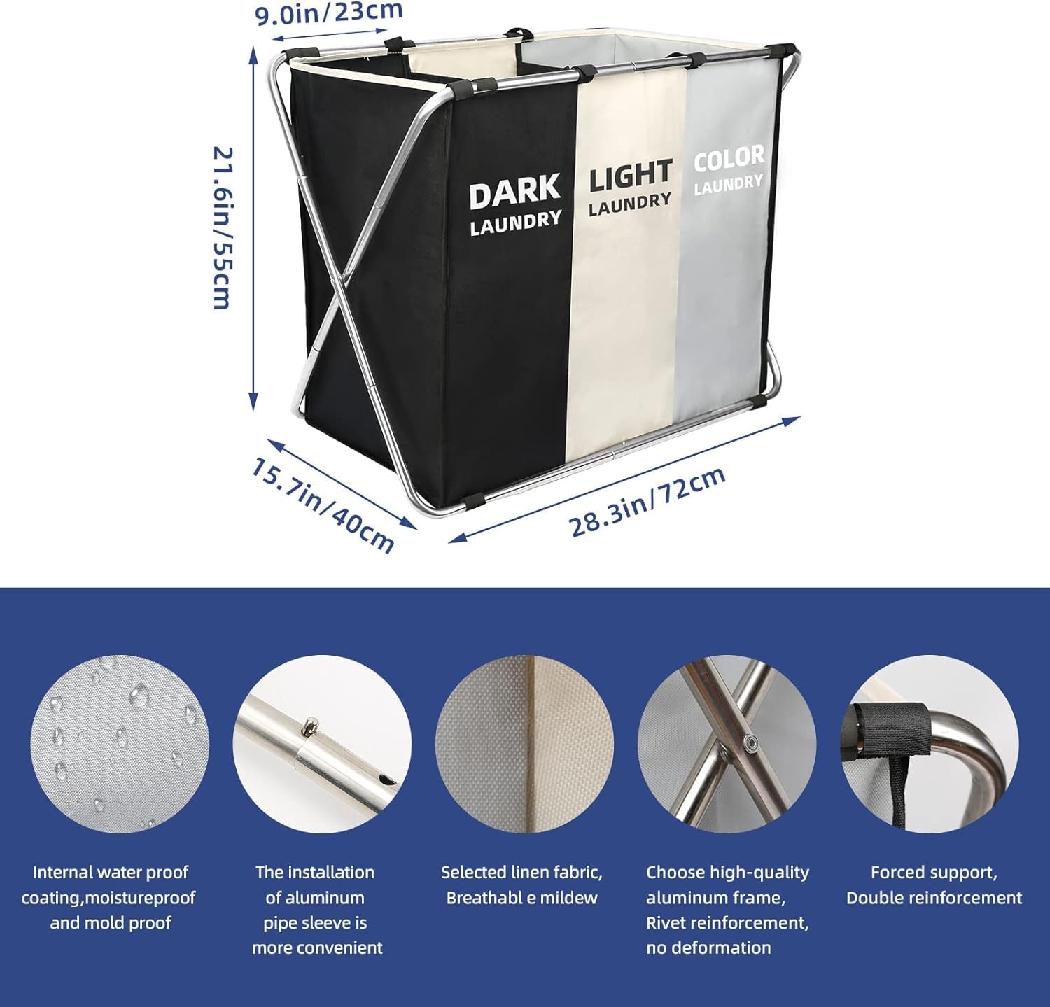 180L Large Laundry Basket, Freestanding Laundry Hamper, Collapsible Tall Clothes Hamper with Handles for Dirty Clothes Toys in the Dorm & Family Closet Storage Container and Organizer (1-Pack)