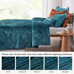 Isabel (4-Piece) Teal Polyester King/California King Velvet Comforter Set with Throw Pillow
