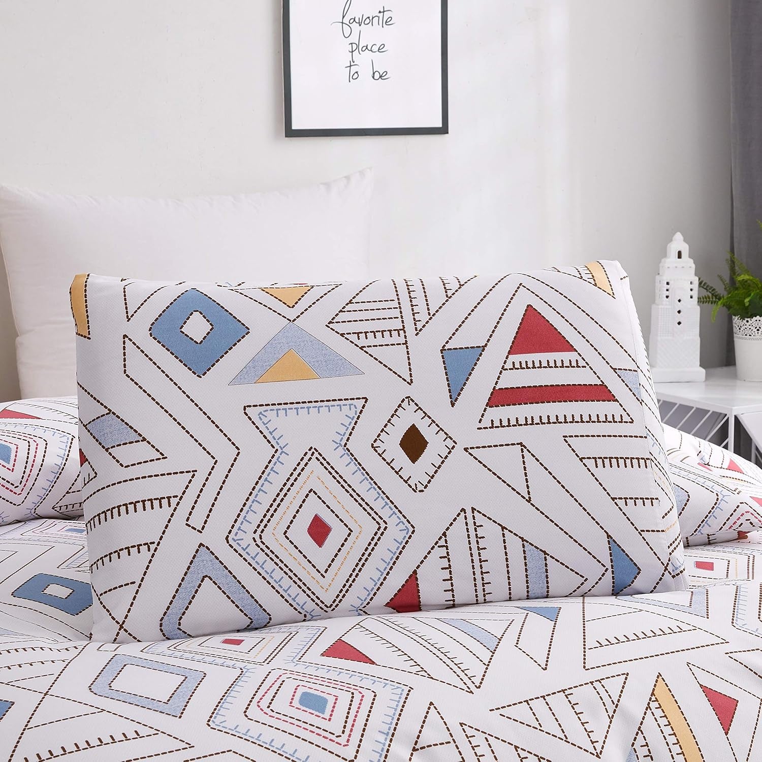 White Soft Bedding Duvet Cover Set Queen Lightweight Soft Full Comforter Cover 90"X90"With 2 Pillow Shams Hotel Quality Geometry Bedding Set