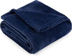 Soft Fleece Navy Blue Throw Blanket for Couch, Lightweight Plush Warm Blankets for Bed, Fuzzy Cozy Flannel Blanket Throw for Sofa, Travel, Jacquard Pattern, Navy Blue, 50X60 Inch