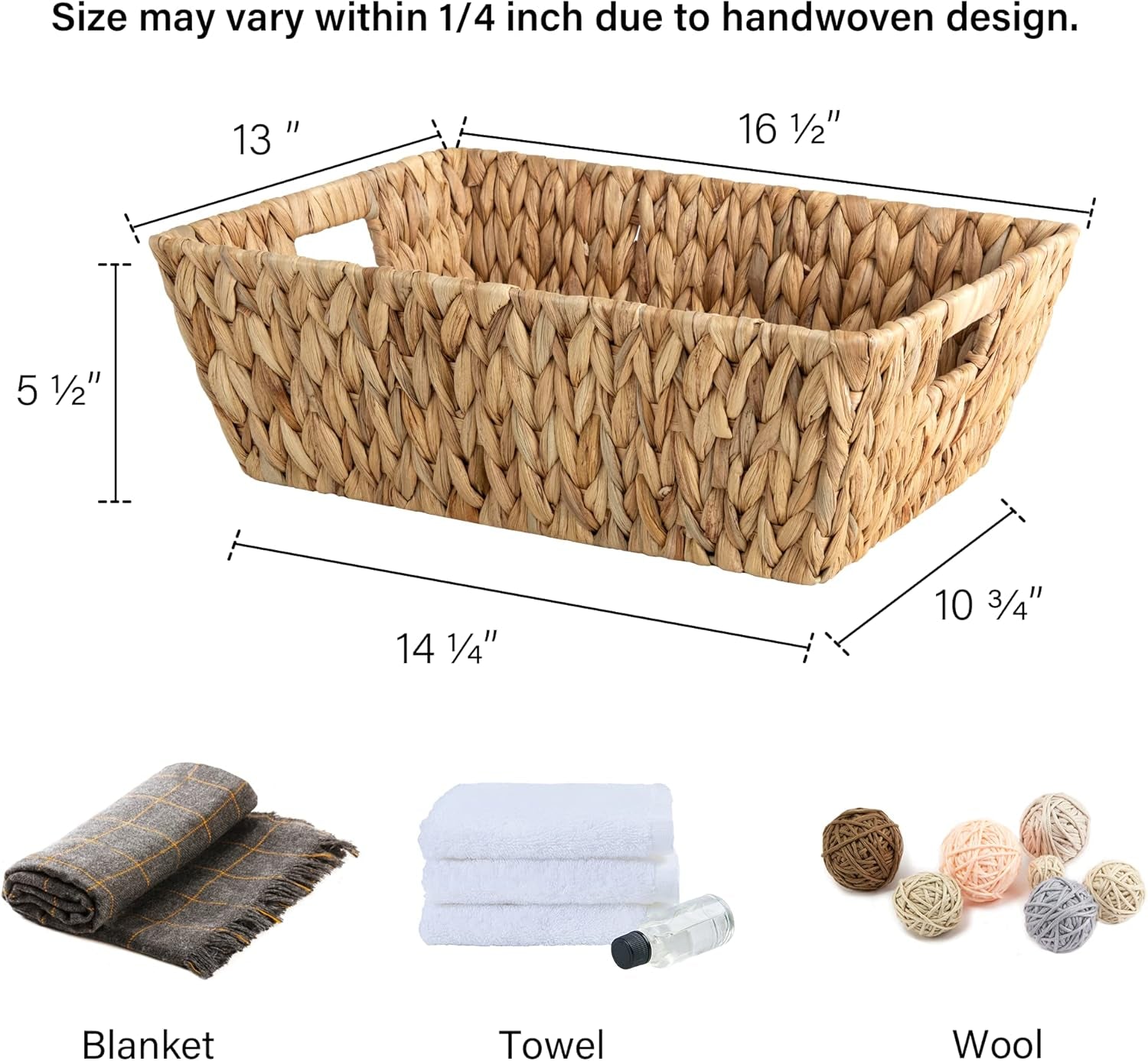 Large Wicker Baskets, Water Hyacinth Baskets for Organizing, Handwoven Storage Baskets with Built-In Handles, 2 Pack