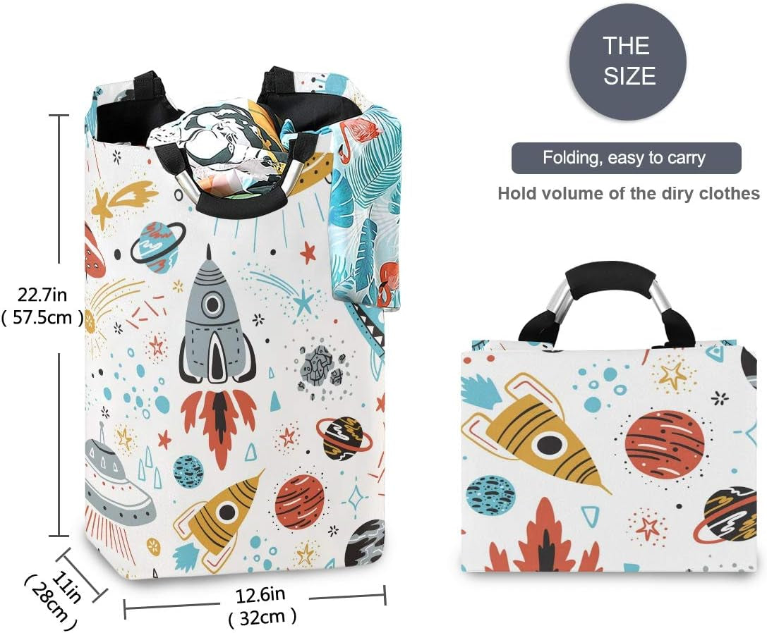 Cartoon Rockets Laundry Basket Clothes Hamper Collapsible Durable Dirty Clothes Large Storage Laundry Organizer