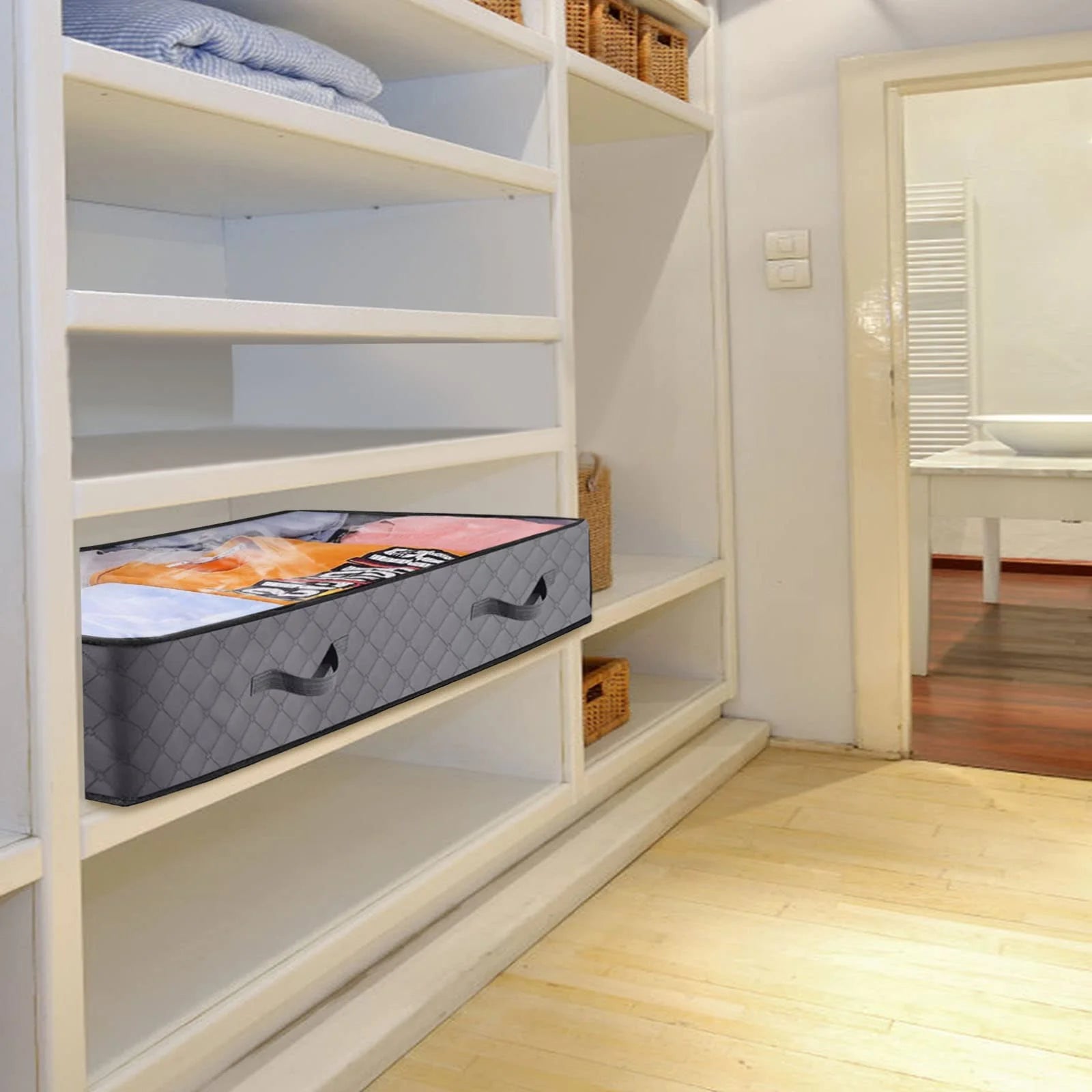 4 Pack under Bed Storage Bags with Reinforced Handles,75L Visible Underbed Storage,Breathable Non-Woven Closet Storage for Blanket, Pillows, Comforters and Quilts