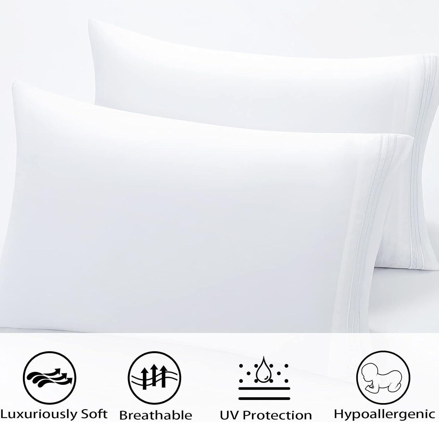 Bed Sheets and Pillowcase Set Rayon Derived from Bamboo, Cool Sheets for Hot Sleepers, 3 PCS Bedding Sheets with 16 Inch Deep Pocket Fitted Sheet, 1 Flat Sheet, 1 Pillowcase (White, Twin)