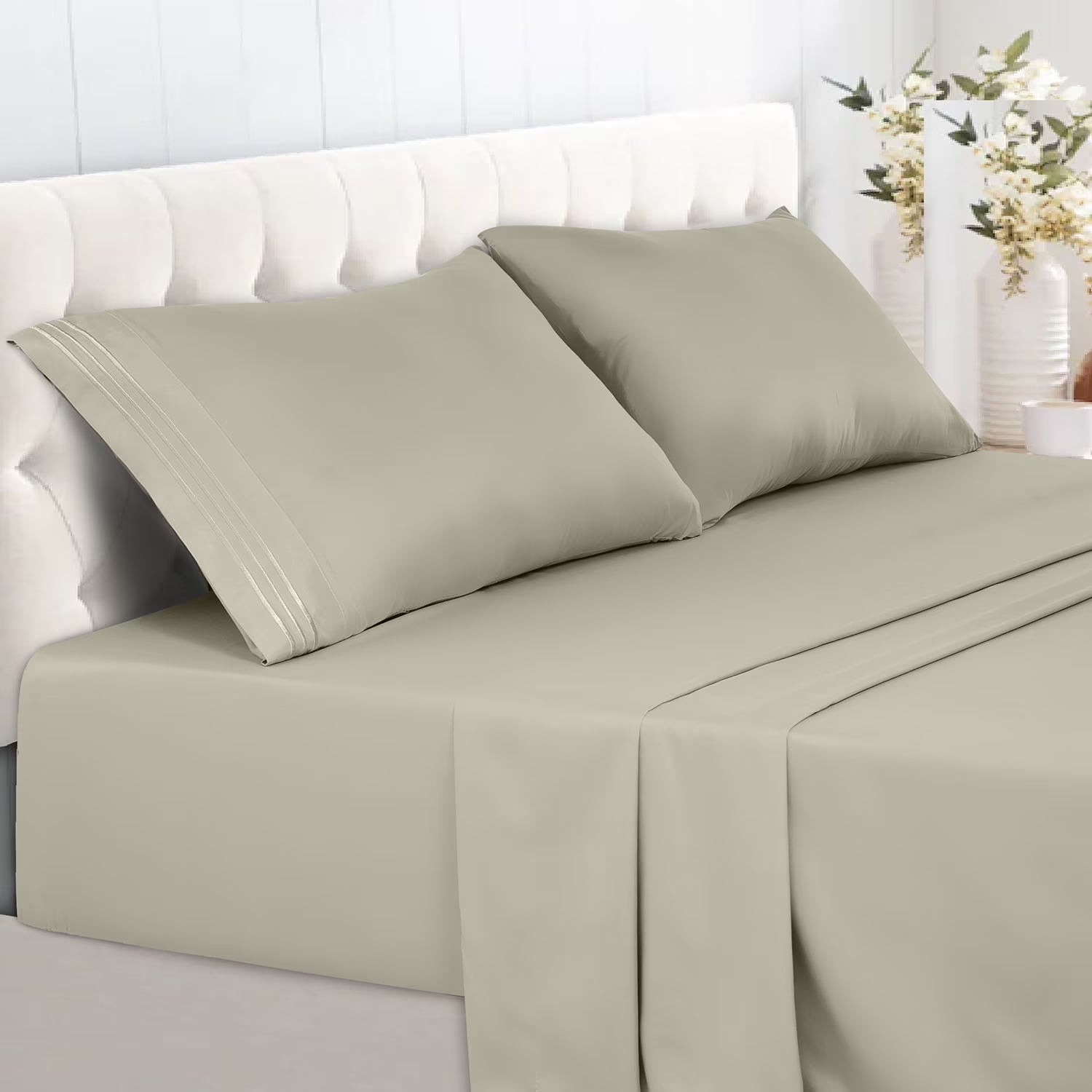 Twin Size Sheet Set - Hotel Luxury 1800 Bedding Sheets & Pillowcases - Deep Pocket up to 16" Mattress Cooling Bed Sheets, Taupe
