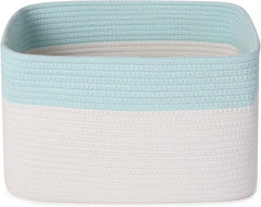 3PCS Woven Cotton Rope Storage Baskets with Handles Large Washable Laundry Basket Set Decorative Storage Bins Boxes Blanket Clothes Towel Organizer - White/Light Blue