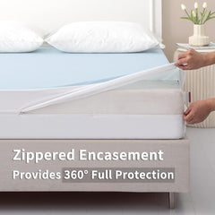 Queen Zippered Mattress Encasement - 6 Sided Waterproof Mattress Protector with Zipper - Machine Washable Mattress Cover Fits 10-15 Inches