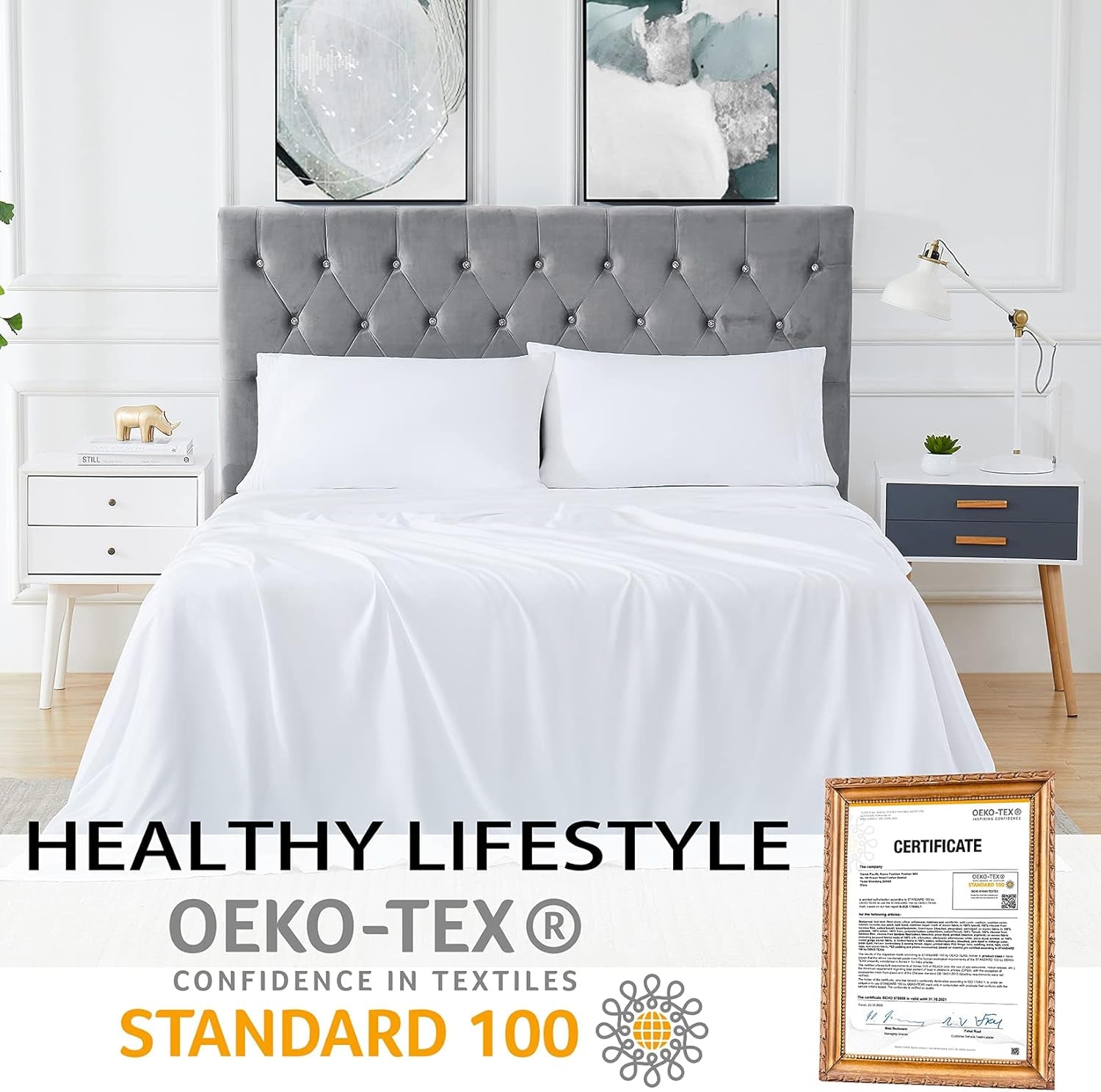 Bed Sheets and Pillowcase Set Rayon Derived from Bamboo, Cool Sheets for Hot Sleepers, 3 PCS Bedding Sheets with 16 Inch Deep Pocket Fitted Sheet, 1 Flat Sheet, 1 Pillowcase (White, Twin)