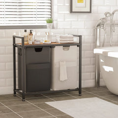 Laundry Hamper, 112L Large Double Laundry Basket, Freestanding Laundry Sorter Organizer 2 Section with Top Shelf & 2 Removable Washable Bags & Side Pockets for Dorm