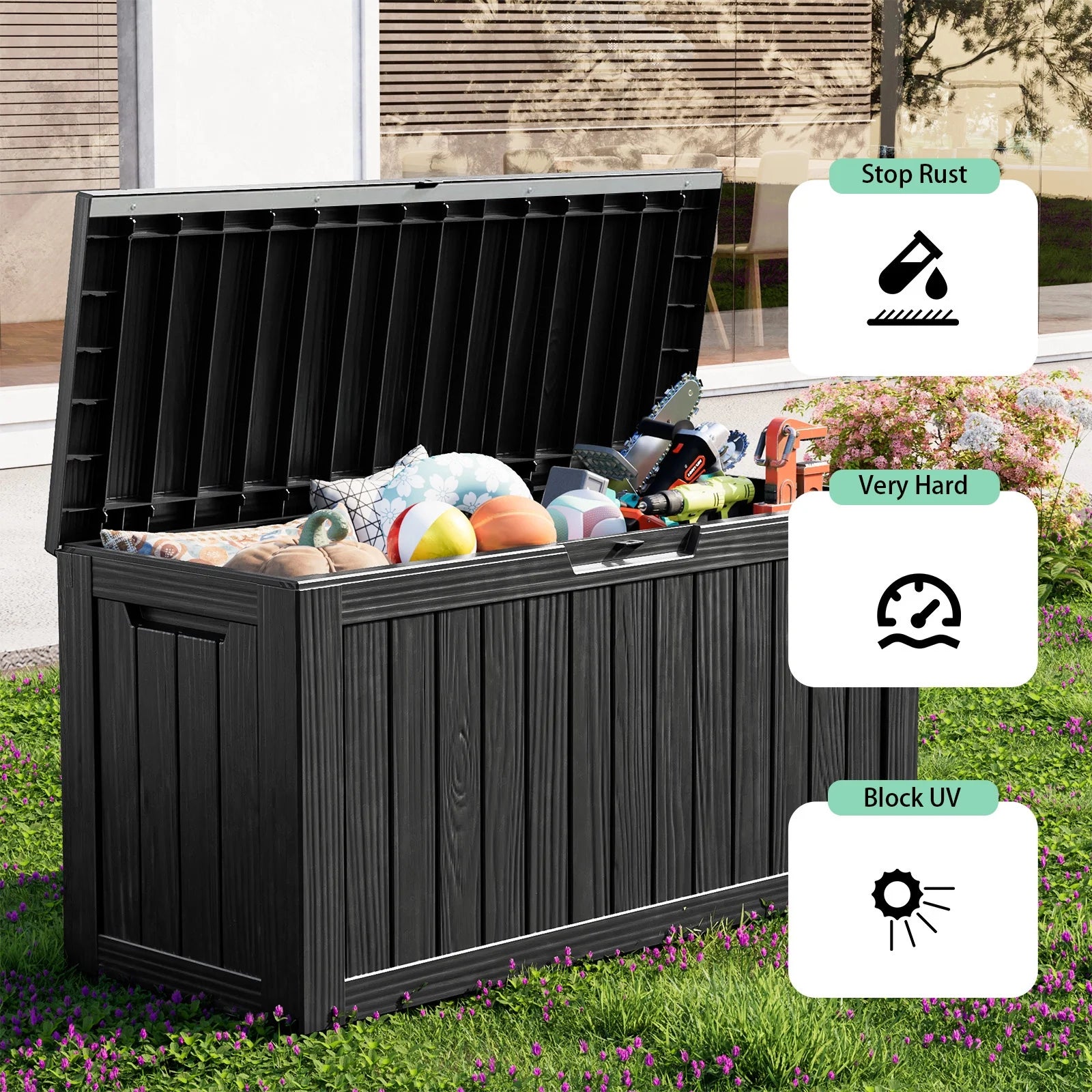 80 Gallon Resin Deck Box, Lockable Patio Outdoor Storage Box for Furniture, Garden Tools and Tools Storage, Waterproof outside Storage Boxes