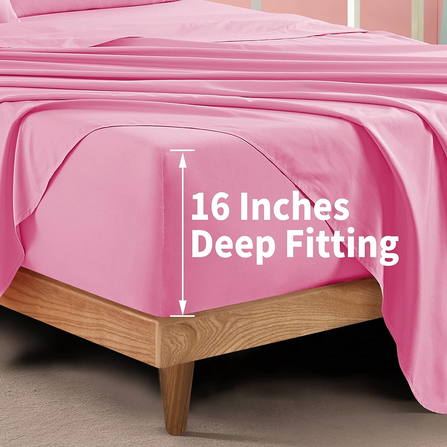 Queen Sheets Set (4 Piece), Super Soft Brushed Microfiber Bed Sheets with 16 Inch Deep Pocket, Egyptian Quality Luxury Bedding Set - Pink