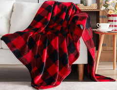 Fleece Throw Blankets, Buffalo Plaid Throw Blanket for Couch Sofa Bed, Soft Warm Fuzzy Cozy Plush Checkered Blanket, Lightweight Farmhouse Decor(Red and Black Plaid, 50“ X60”)