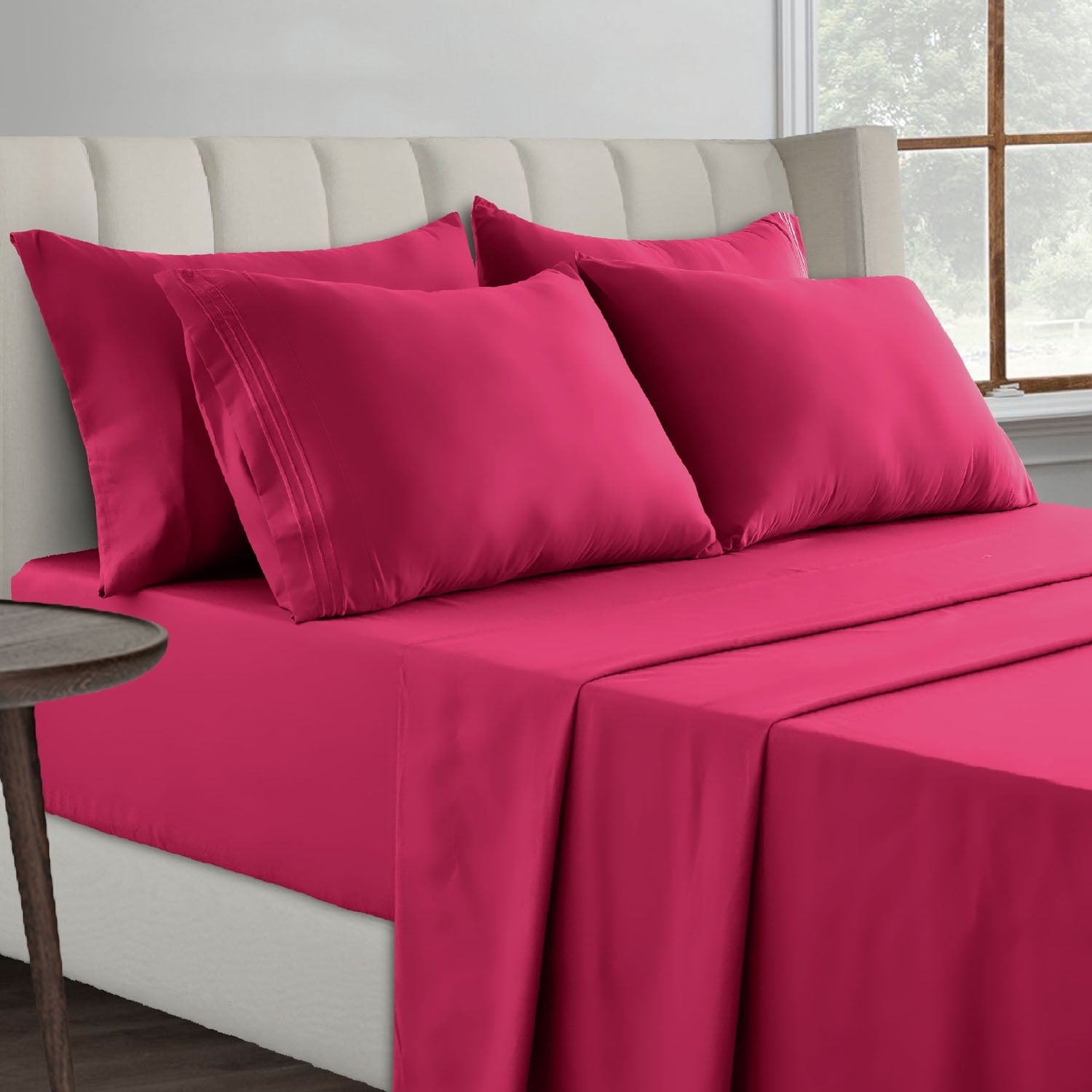 Queen Size Deep Pocket Soft Brushed Microfiber Wrinkle Resistant Bed Sheet Set - Burgundy