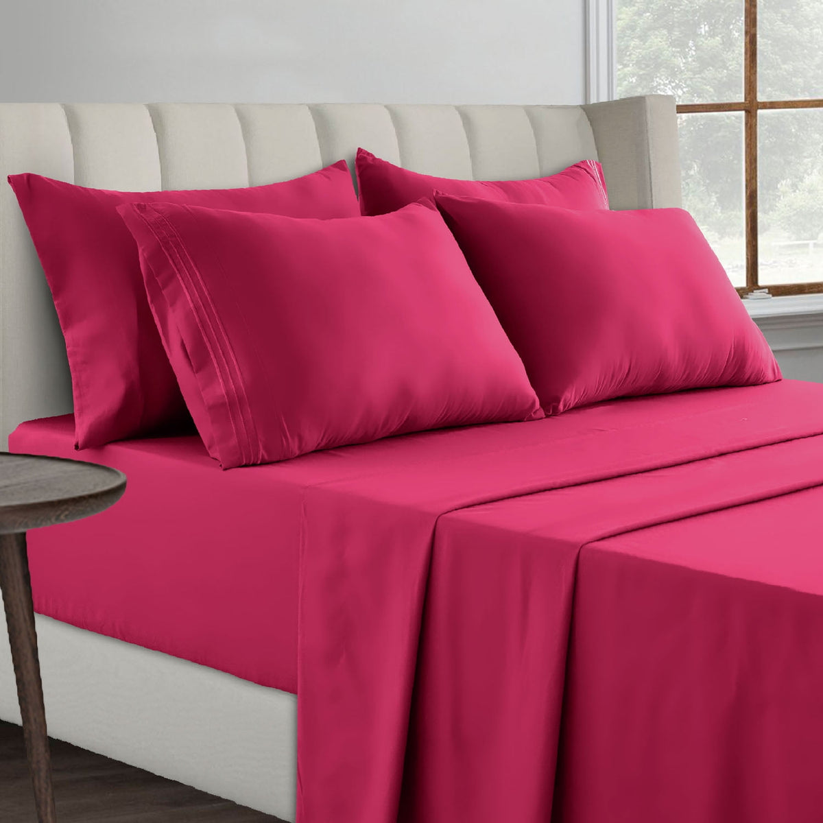 Queen Size Deep Pocket Soft Brushed Microfiber Wrinkle Resistant Bed Sheet Set - Burgundy