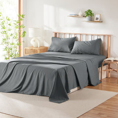 Bed Sheets Set, Deep Pocket Rayon Derived from Bamboo & Microfiber Cooling 4 Piece California King Sheets Sets, Gray