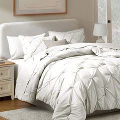 California King Comforter Set, Bed in a Bag 7 Pc Pleated Bedding Set,Off White