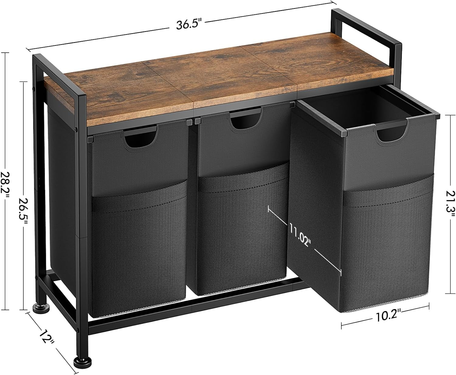 Laundry Basket, 142L Large Double, Freestanding Laundry Hamper 3 Section with Top Shelf & 3 Removable Washable Bags & Side Pockets for Dorm