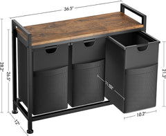 Laundry Basket, 142L Large Double, Freestanding Laundry Hamper 3 Section with Top Shelf & 3 Removable Washable Bags & Side Pockets for Dorm