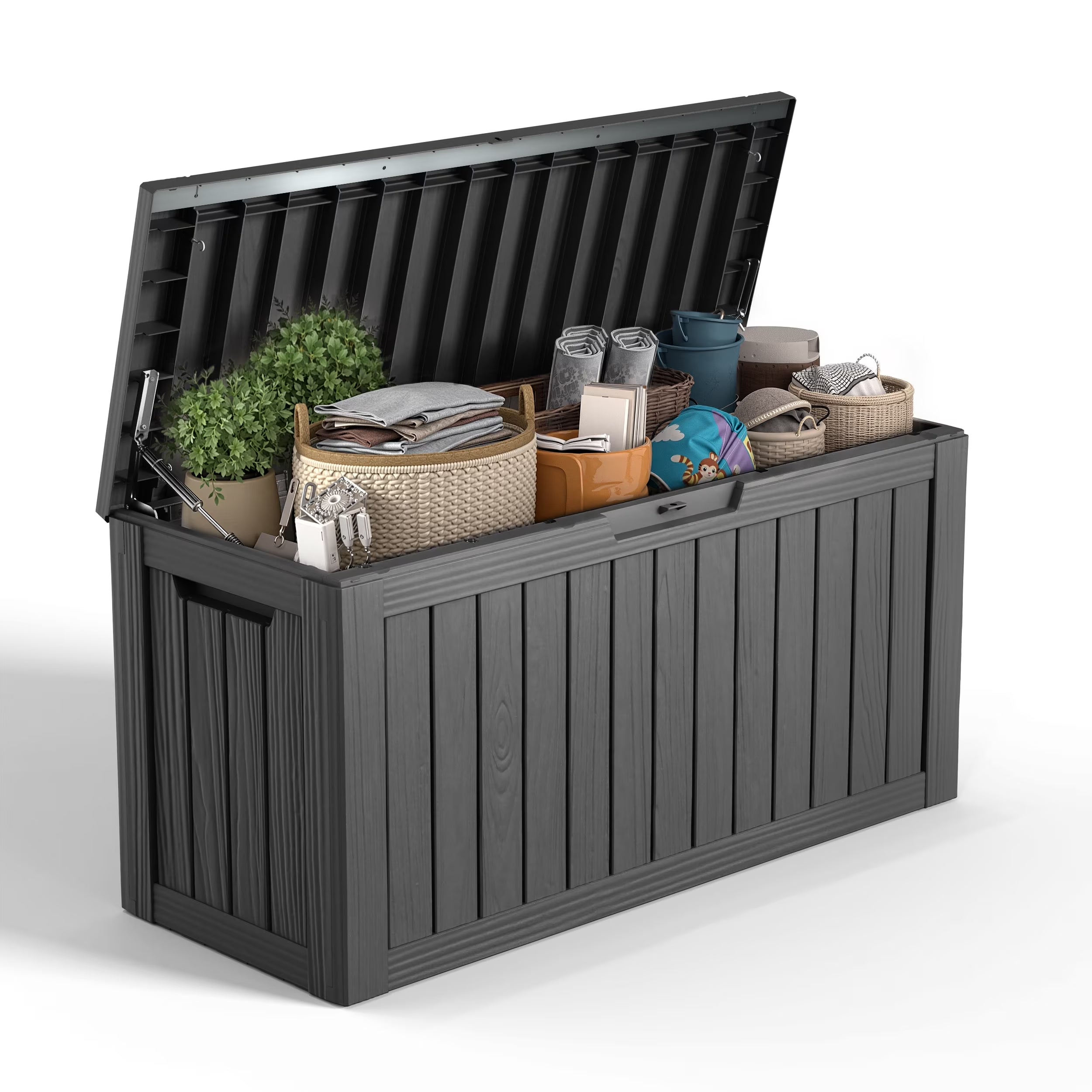 80 Gallon Resin Deck Box, Lockable Patio Outdoor Storage Box for Furniture, Garden Tools and Tools Storage, Waterproof outside Storage Boxes