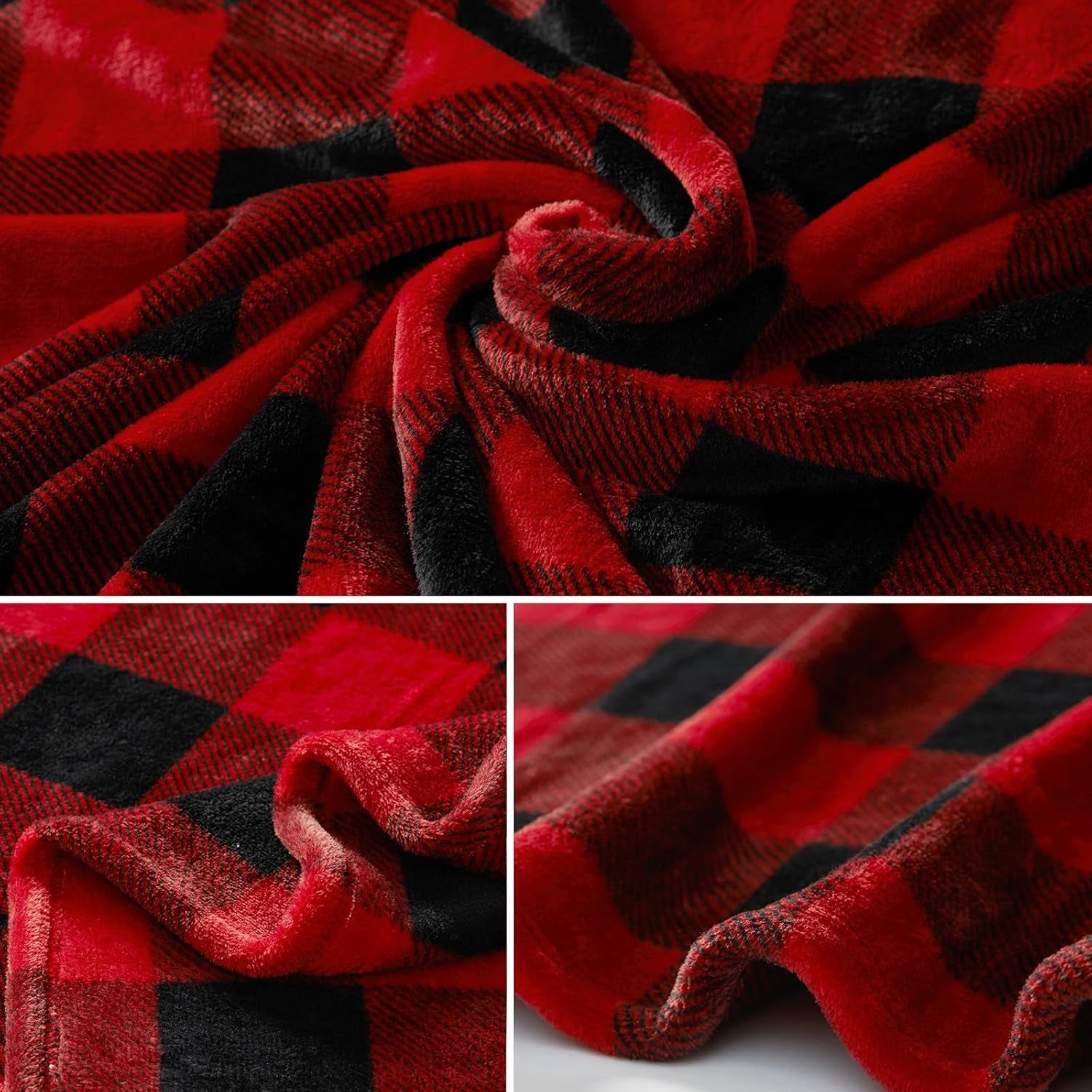 Fleece Throw Blankets, Buffalo Plaid Throw Blanket for Couch Sofa Bed, Soft Warm Fuzzy Cozy Plush Checkered Blanket, Lightweight Farmhouse Decor(Red and Black Plaid, 50“ X60”)