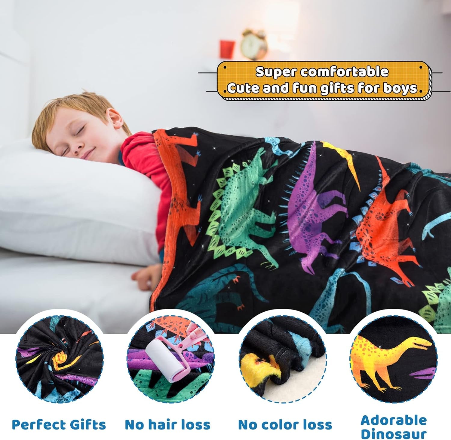 Kids Dinosaur Blanket for Boys Girls Room Decor Personalized Cute Toddler Throw Blanket Chiristmas Dinasour Birthday Year Old Gifts Toys 40X50