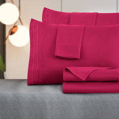 Queen Size Deep Pocket Soft Brushed Microfiber Wrinkle Resistant Bed Sheet Set - Burgundy