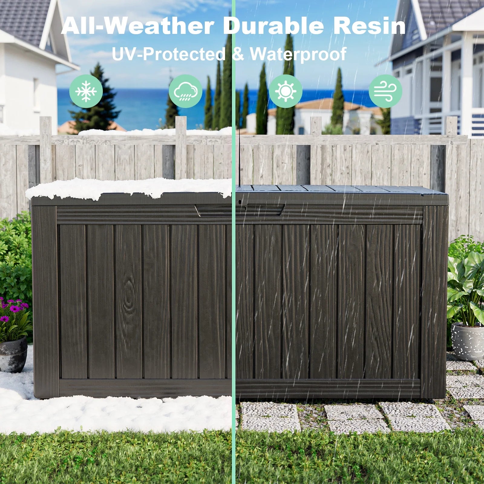 80 Gallon Resin Deck Box, Lockable Patio Outdoor Storage Box for Furniture, Garden Tools and Tools Storage, Waterproof outside Storage Boxes