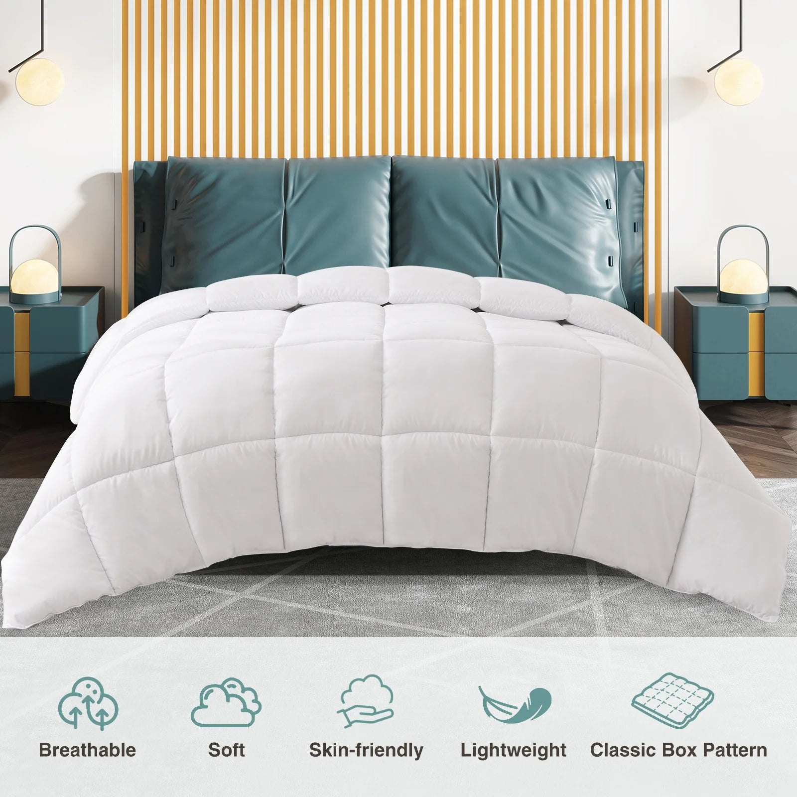 King Size Comforter, White down Alternative Comforters, Fluffy and Soft Bedding for All Seasons, Machine Washable