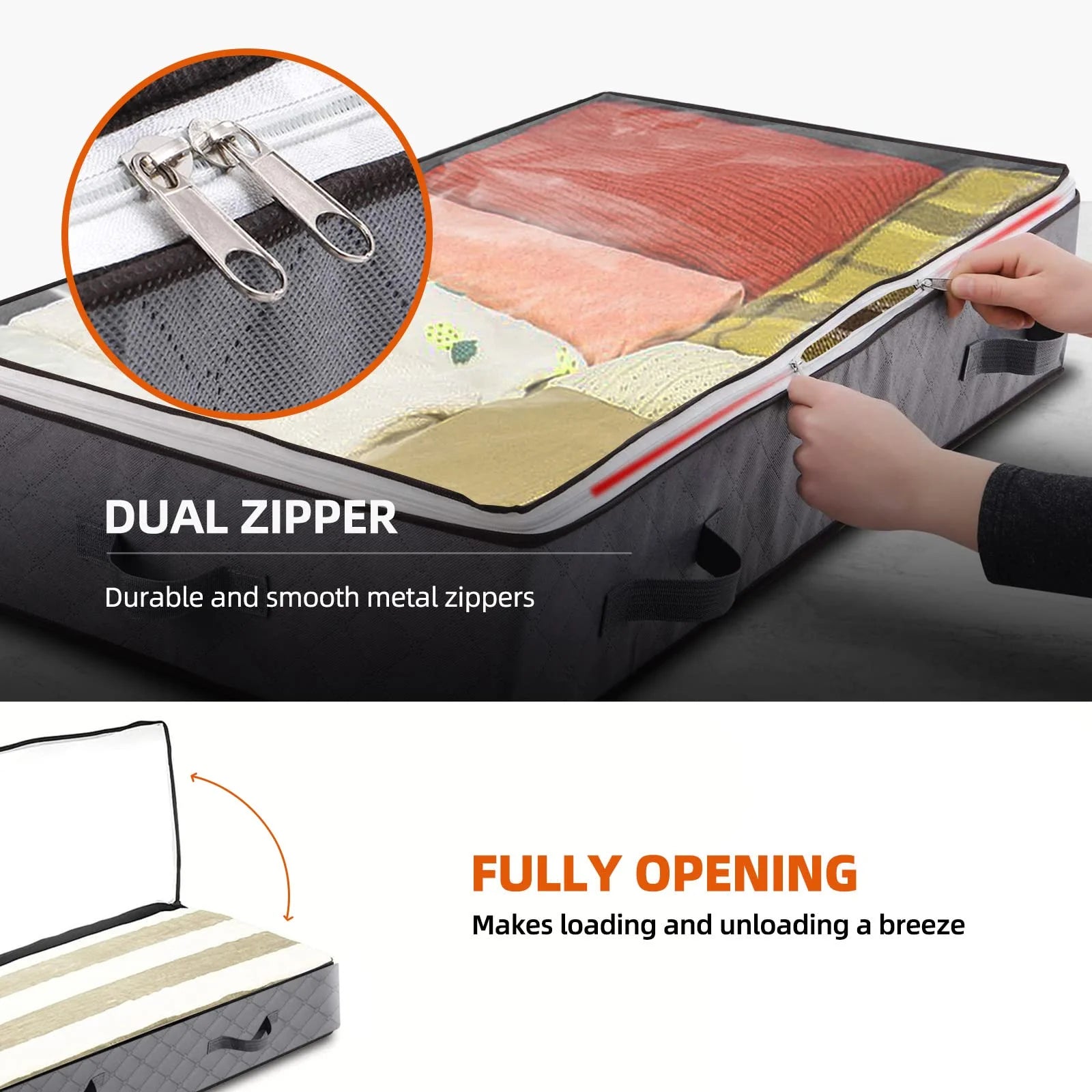 4 Pack under Bed Storage Bags with Reinforced Handles,75L Visible Underbed Storage,Breathable Non-Woven Closet Storage for Blanket, Pillows, Comforters and Quilts