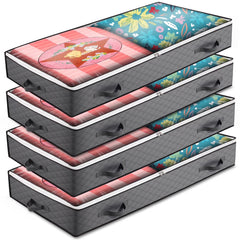 4 Pack under Bed Storage Bags with Reinforced Handles,75L Visible Underbed Storage,Breathable Non-Woven Closet Storage for Blanket, Pillows, Comforters and Quilts