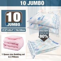 Vacuum Storage Seal Bags, 10 Jumbo Space Saver Vacuum Sealer Bags for Clothes, Comforters, Blankets, Bedding (10J)